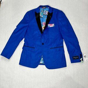 Paisley & Gray Slim Fit Royal Blue Blazer With Black Lapel & Floral Lining Size
